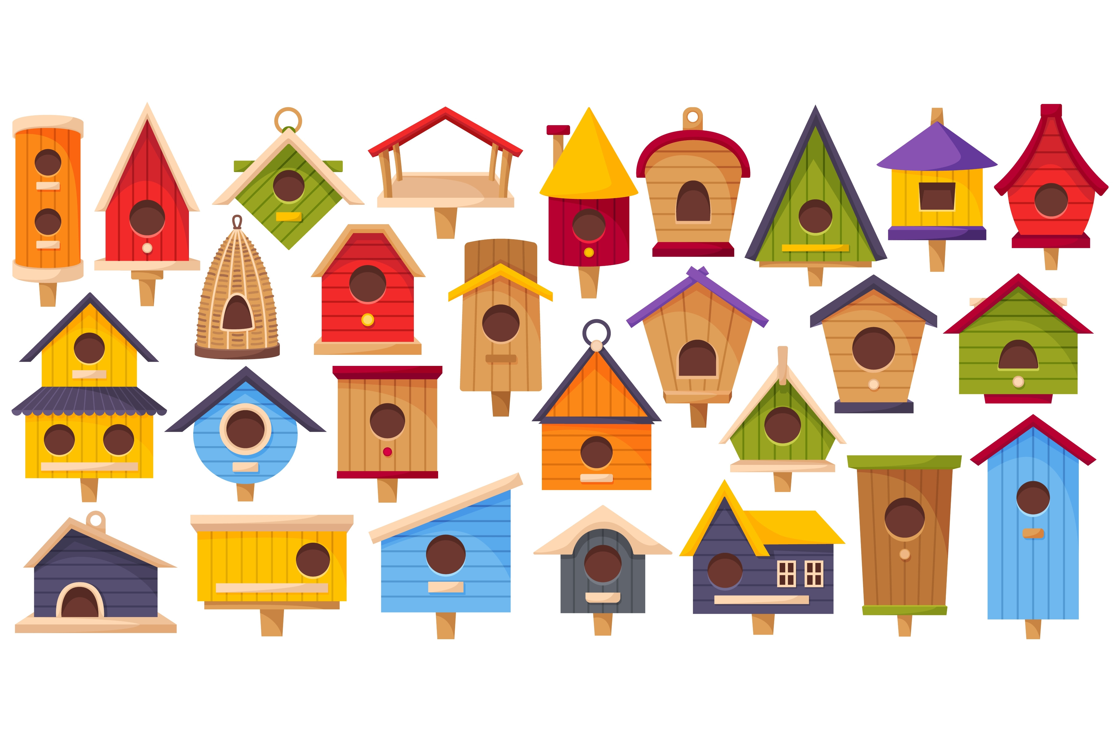 Bird Houses Color Wooden Birdhouses by Vectorbuum  Creative Market