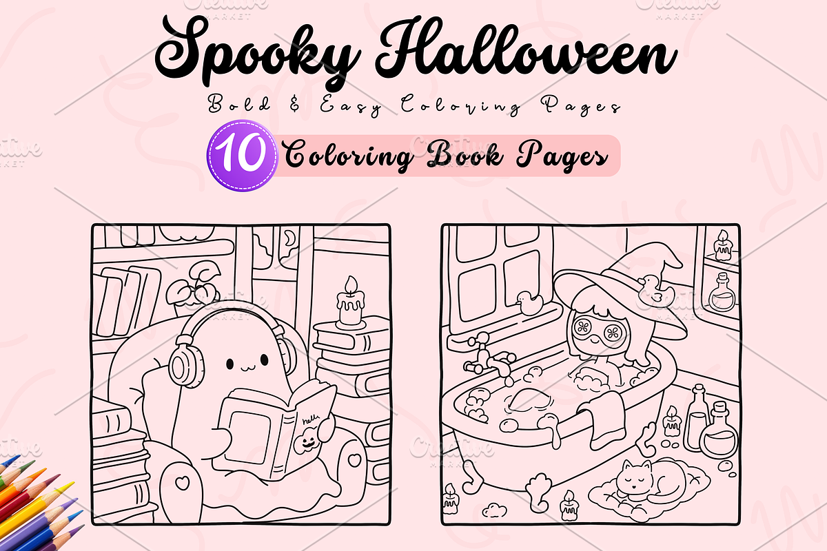 Spooky Halloween Coloring Pages, a Seasonal Illustration by Neon Studio (Photo 1 of 4)