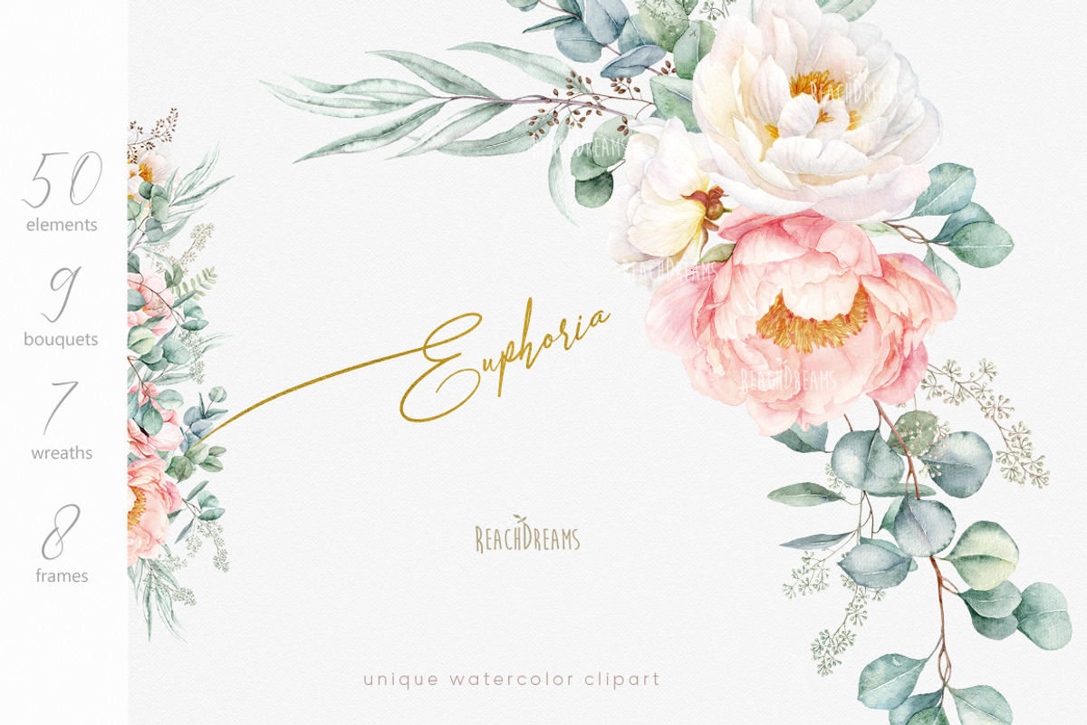 Peonies and Eucalyptus collection, a Decorative Illustration by ReachDreams (Photo 1 of 10)