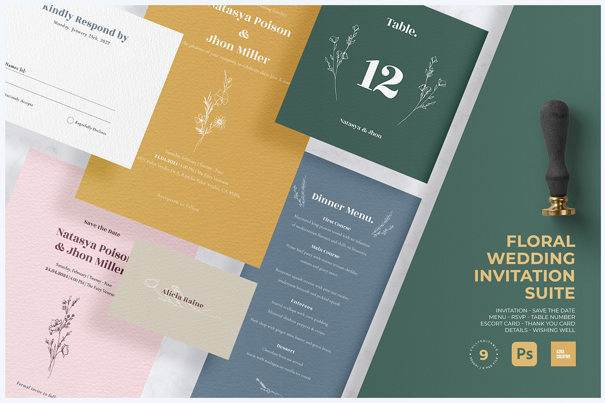Floral Wedding Invitation Suite, an Invitation Template by Azka Creative (Photo 1 of 4)