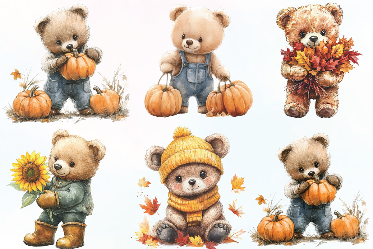 Autumn Teddy Bear Sublimation, an Illustration by CraftArtStudio (Photo 2 of 6)