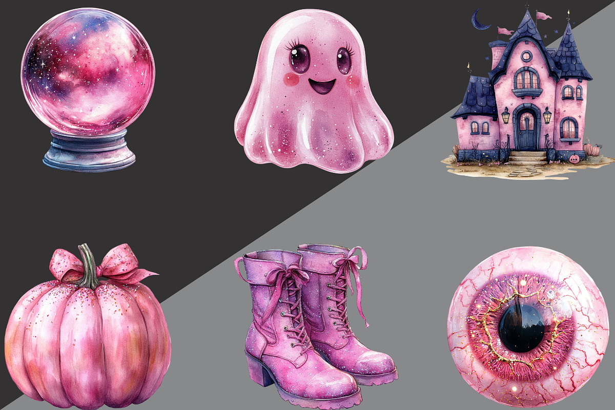 Pink Glitter Halloween Clipart, an Illustration by Black Bird Studio (Photo 2 of 6)