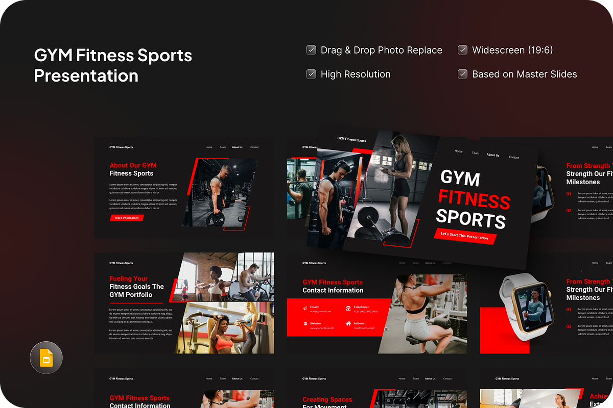 GYM Fitness Sports Google Slides, a Presentation Template by SquidPixey (Photo 1 of 7)