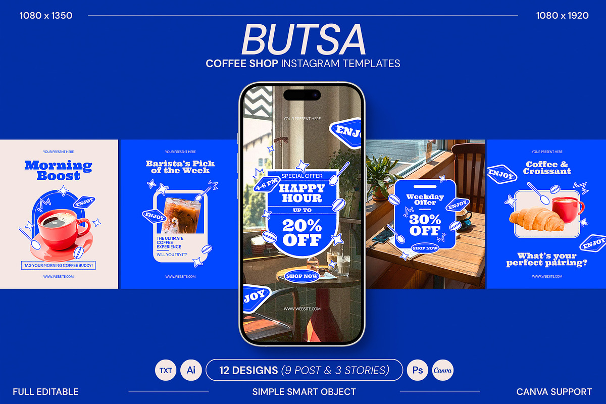 Coffee Shop Instagram Templates, a Social Media Template by Supanium Studio (Photo 2 of 5)