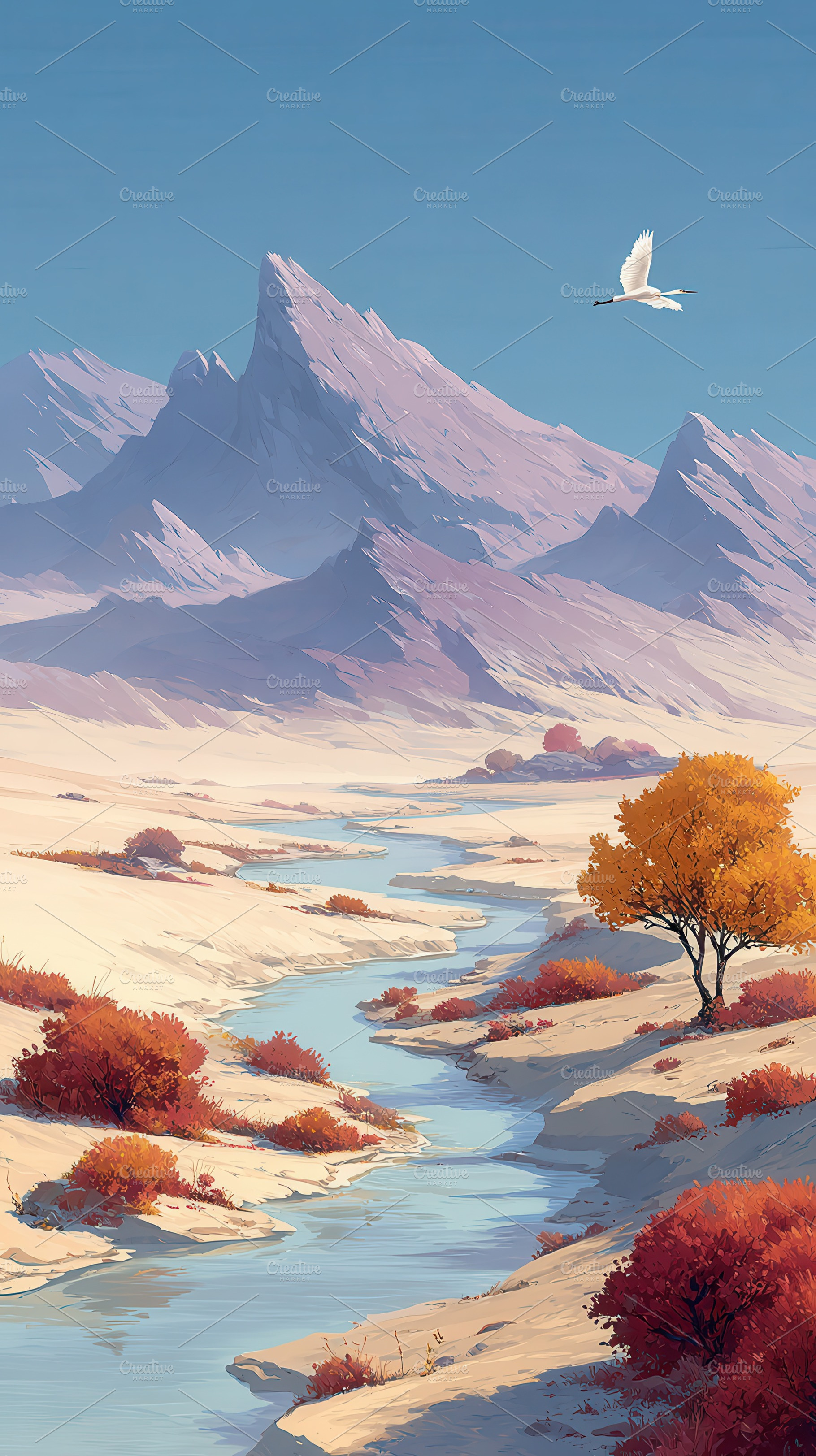 Serene desert landscape with flowing, a Photo by Pixeness Studio
