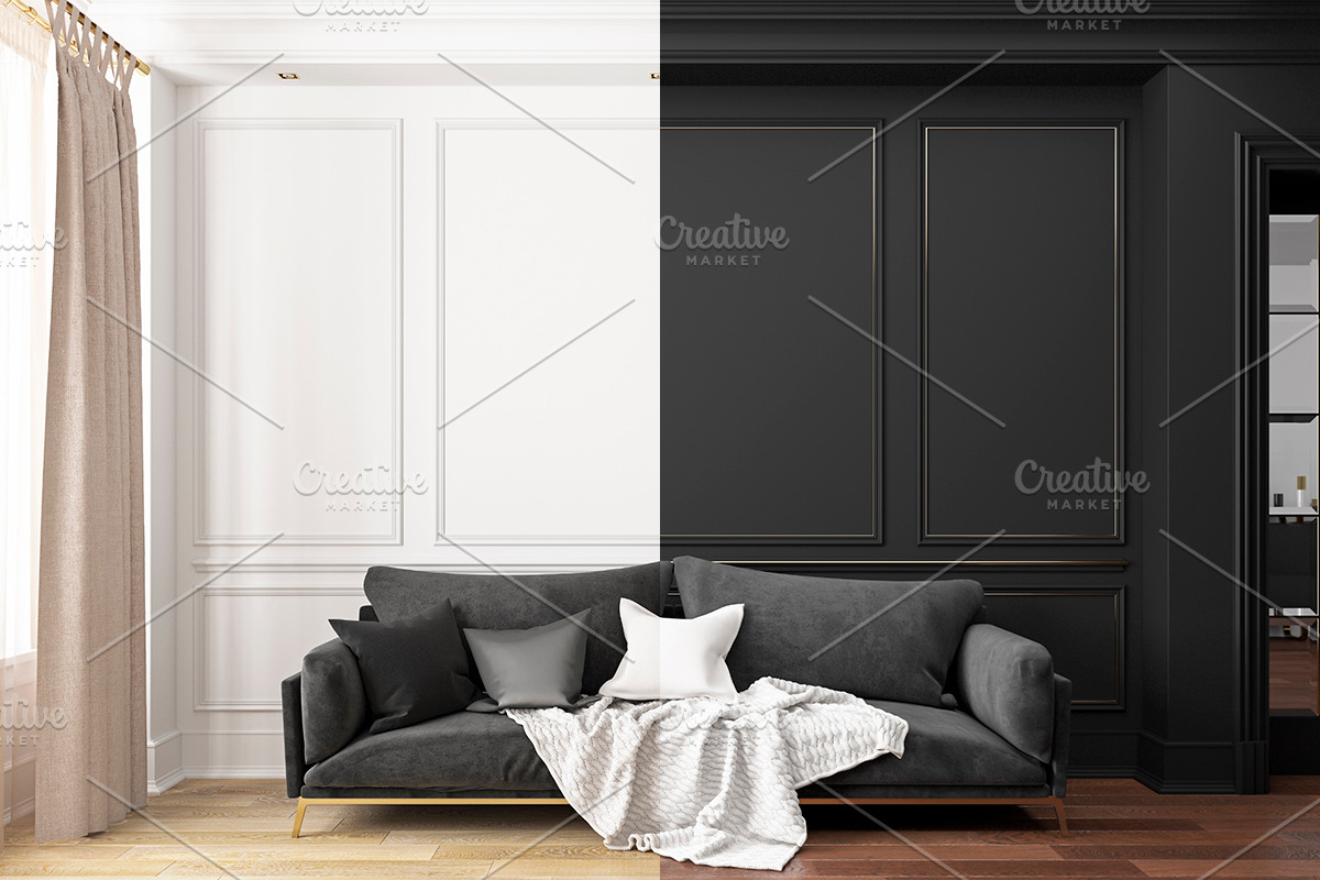 Classic interior with sofa 2 colors, a Household Mockup by YKvisual (Photo 1 of 3)