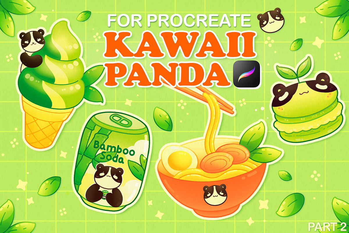 Cute Panda Procreate Stamps, an Animal Illustration by InkPrintsTattoo (Photo 1 of 7)