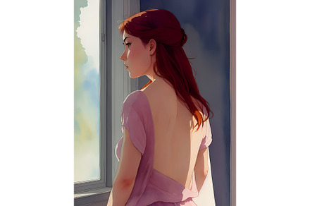Woman In Pink Dress Window View, a Person Illustration by sirylok