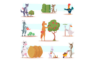 Animals in garden. Working animals, an Animal Illustration by Onyx
