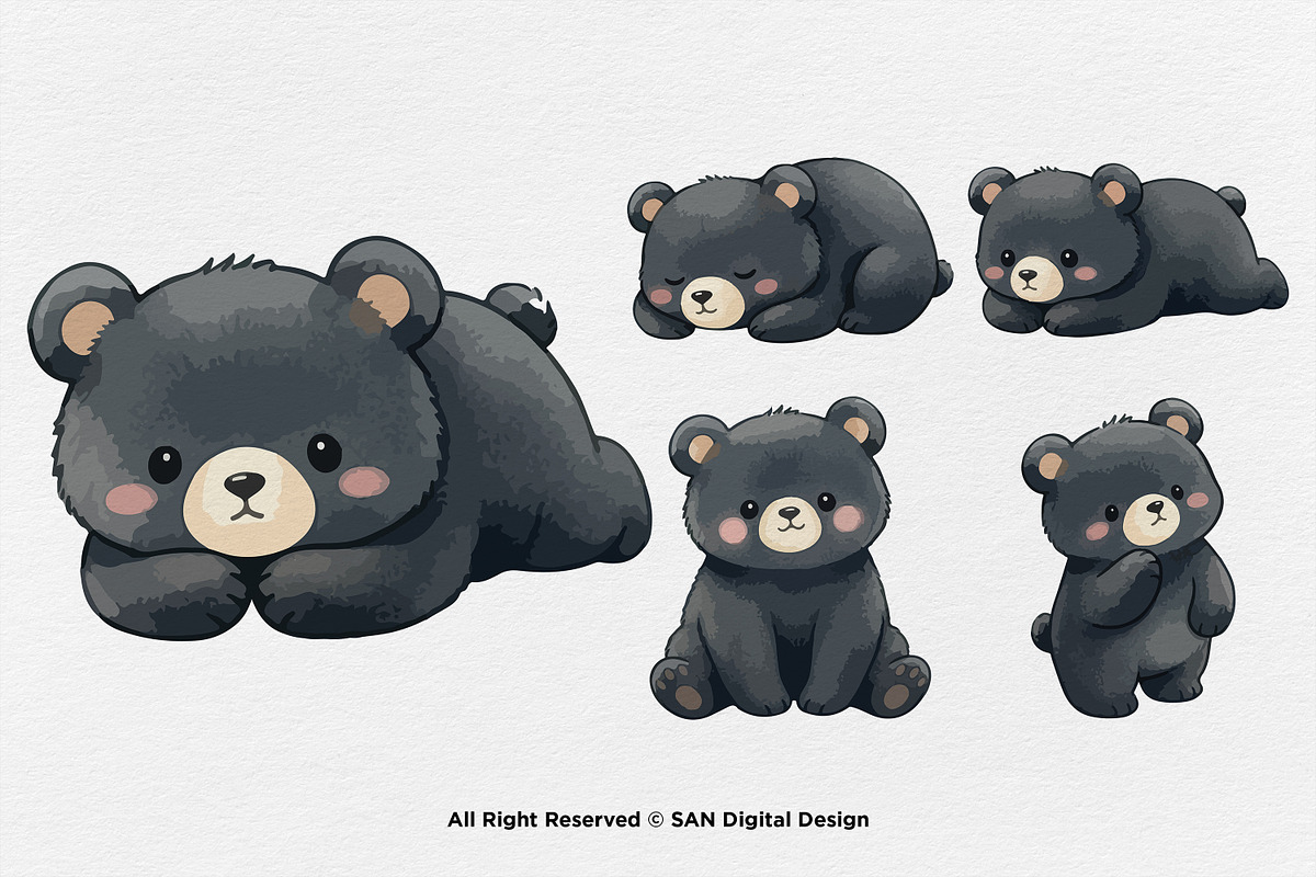 15 Bundle Watercolor Black Bear Cute, an Animal Illustration by Morspective (Photo 5 of 8)