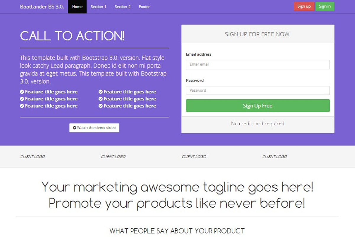 Landing page responsive signup bs3, a Landing Page Template by Bootstraptor (Photo 2 of 2)