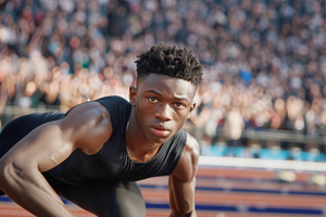 Athlete in focus, young sprinter, a Photo by Dvoevnore photos