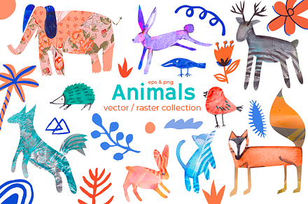 Cute animals on wild textures