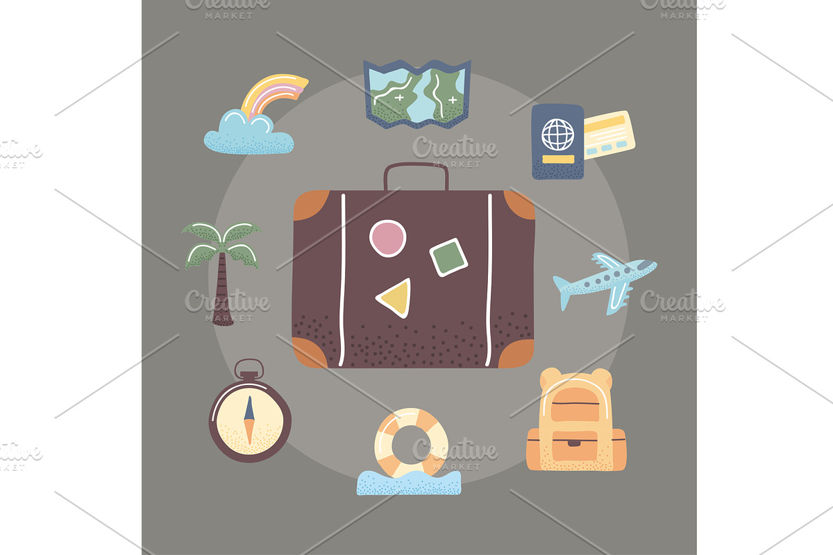 suitcase and travel icons, an Illustration by studiogstock