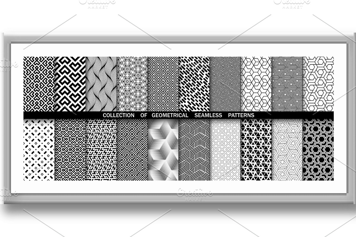 Geometric set of seamless black and, a Pattern Graphic by RODINA (Photo 3 of 3)