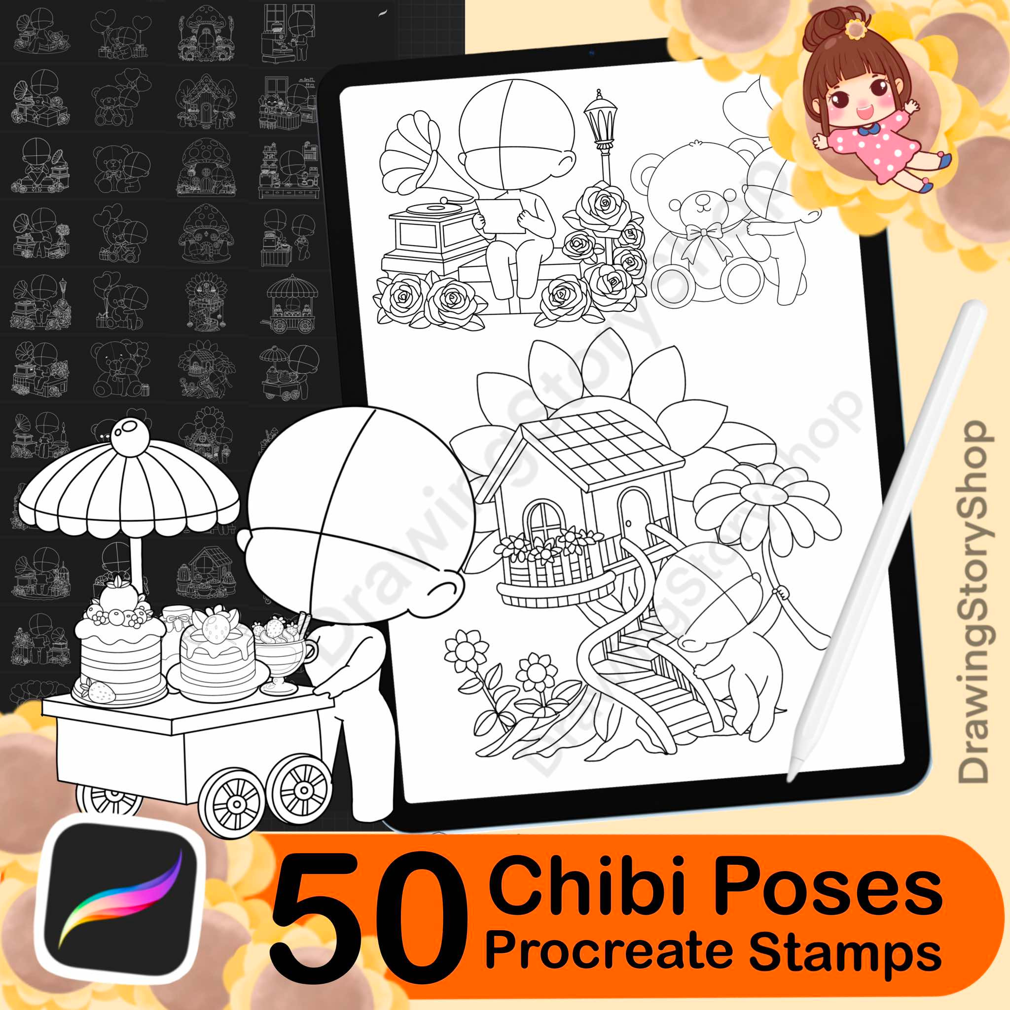 50 Procreate Chibi Kawaii Brush Set, a Brush Add-On by DrawingStoryShop