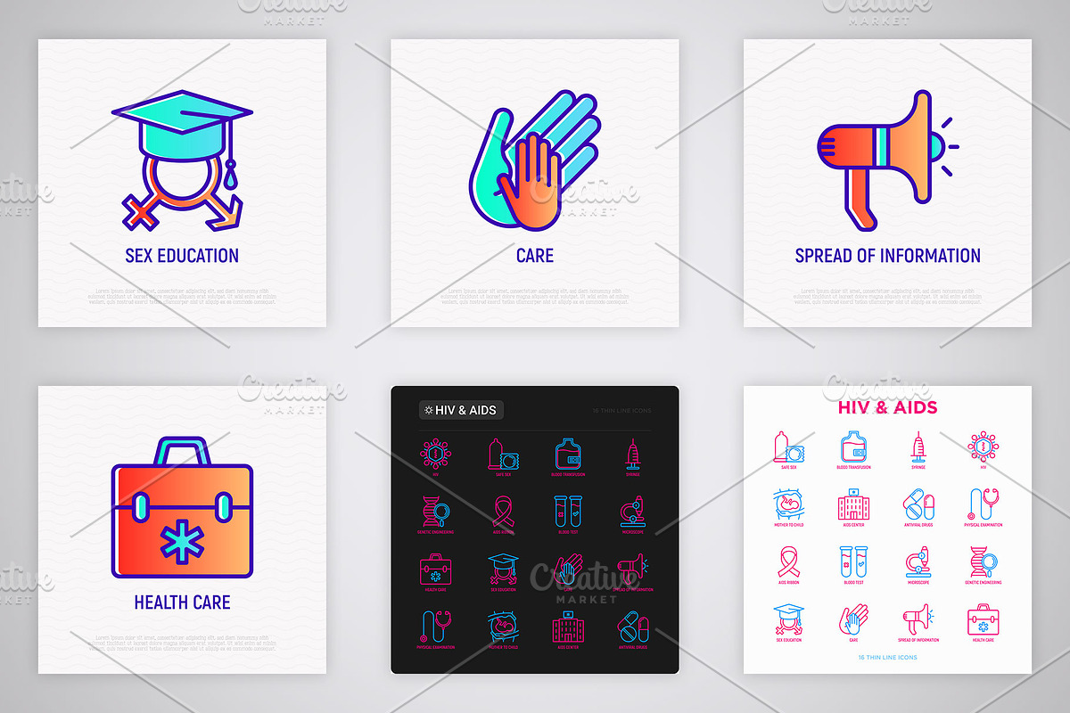 AIDS & HIV | 16 Thin Line Icons Set, an Outline Icon by Alex Blogoodf (Photo 6 of 7)