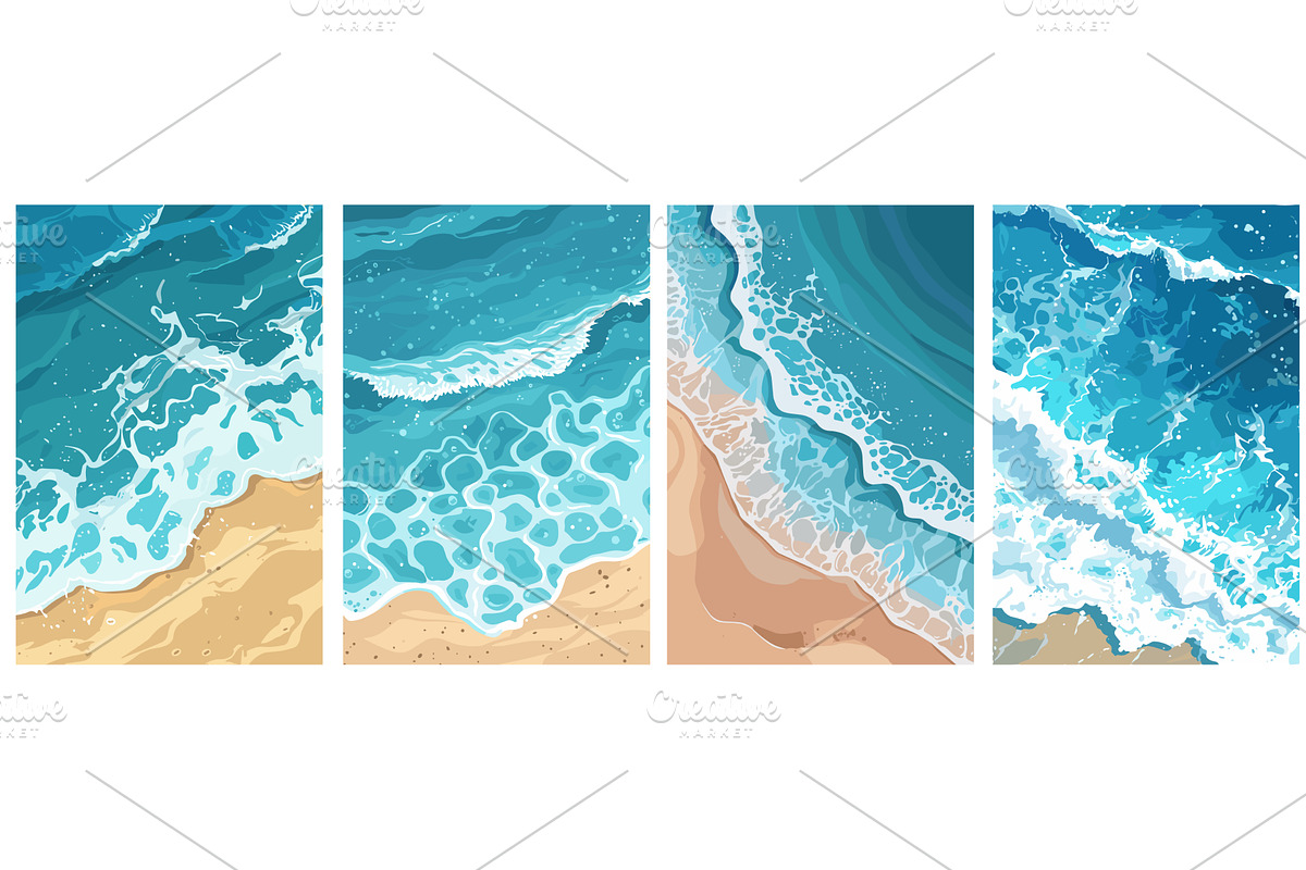 Ocean waves hit the sand shore top, an Illustration by Valerie Bodnar