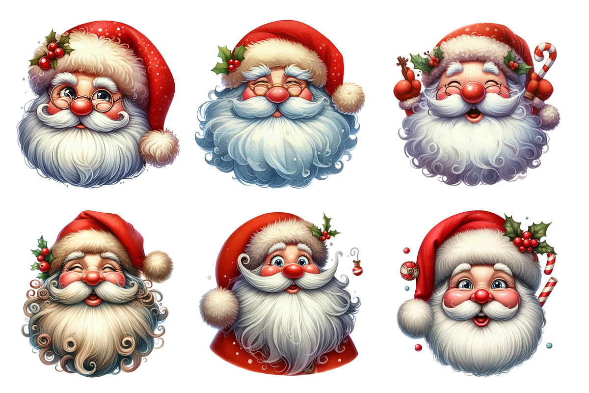 Retro Funny Santa Claus Face Clipart, an Illustration by SinaCreation (Photo 3 of 5)