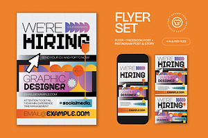 Gray Black We're Hiring Flyer Set, a Flyer Template by graphicook