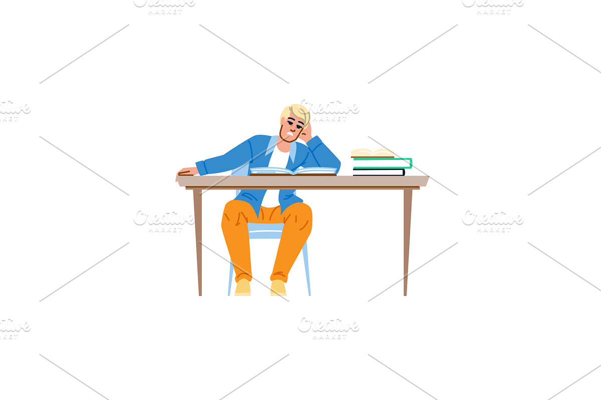 Tired student falling asleep while, an Object Illustration by pikepicture