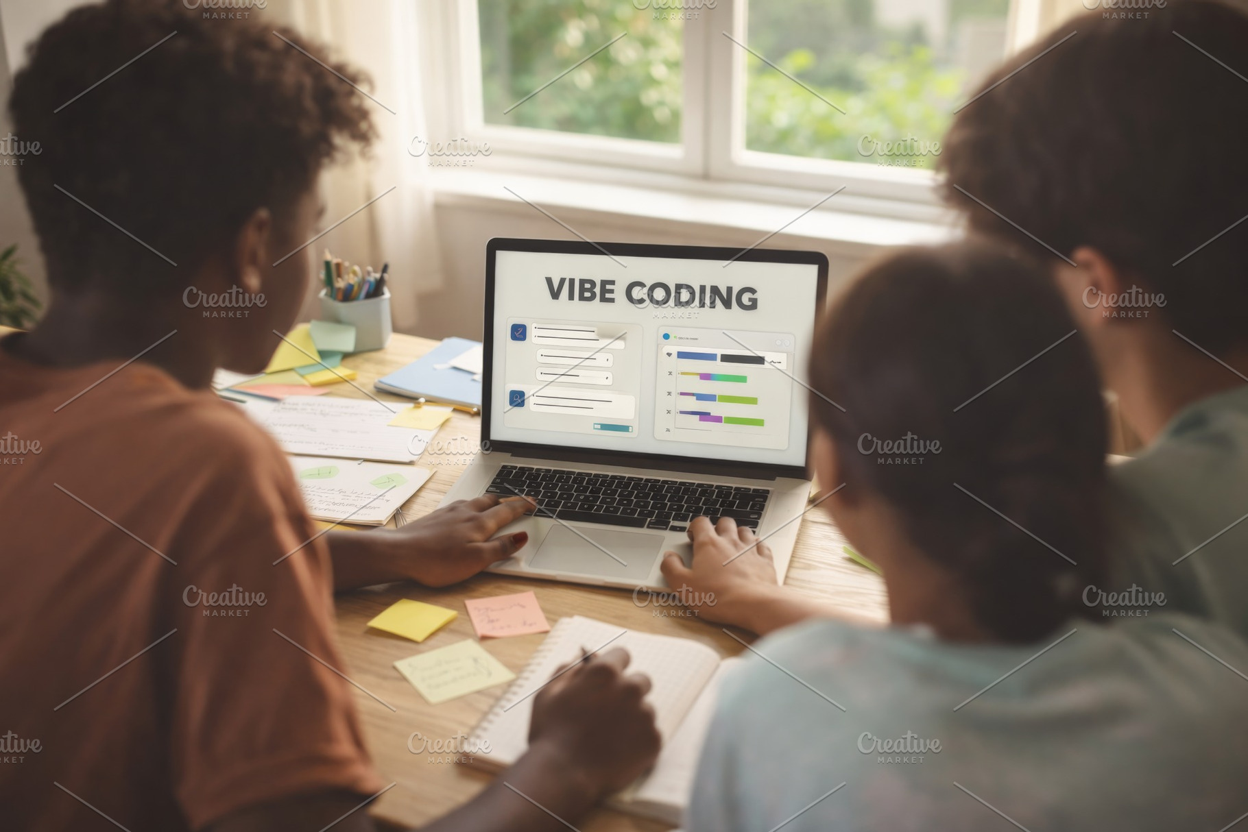 Coding lesson with children learning at school, education concep, a Photo by Dvoevnore photos
