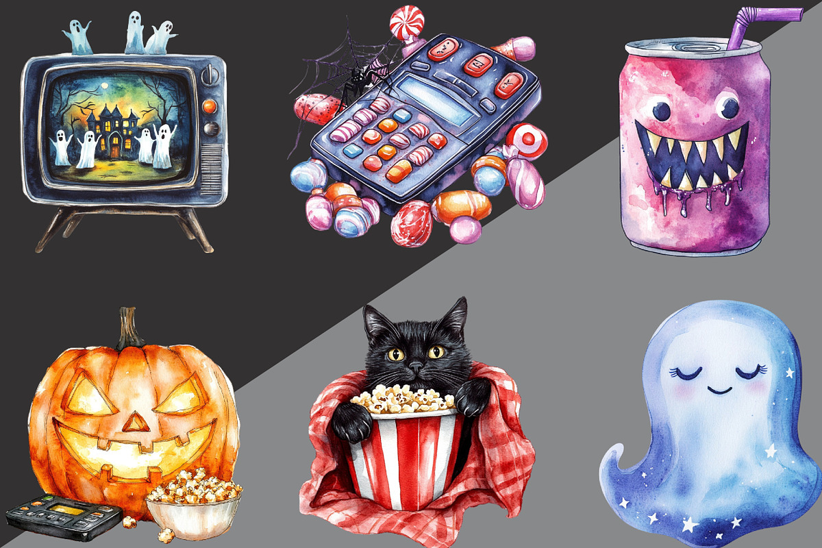 Watercolor Halloween Movie Night, an Illustration by Black Bird Studio (Photo 6 of 6)