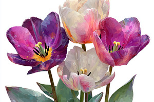Close-up of vibrant purple and white tulips with water droplets, a Nature Photo by José Manuel Gelpi