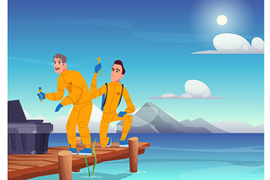 Water sample. scientists in, an Illustration by Onyx