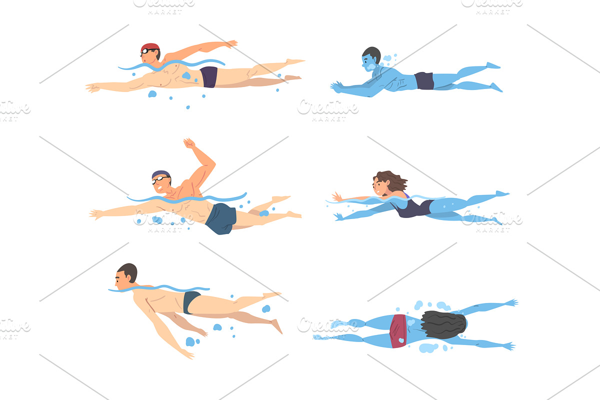 People Characters Swimming in Water, a Person Illustration by TopVectors