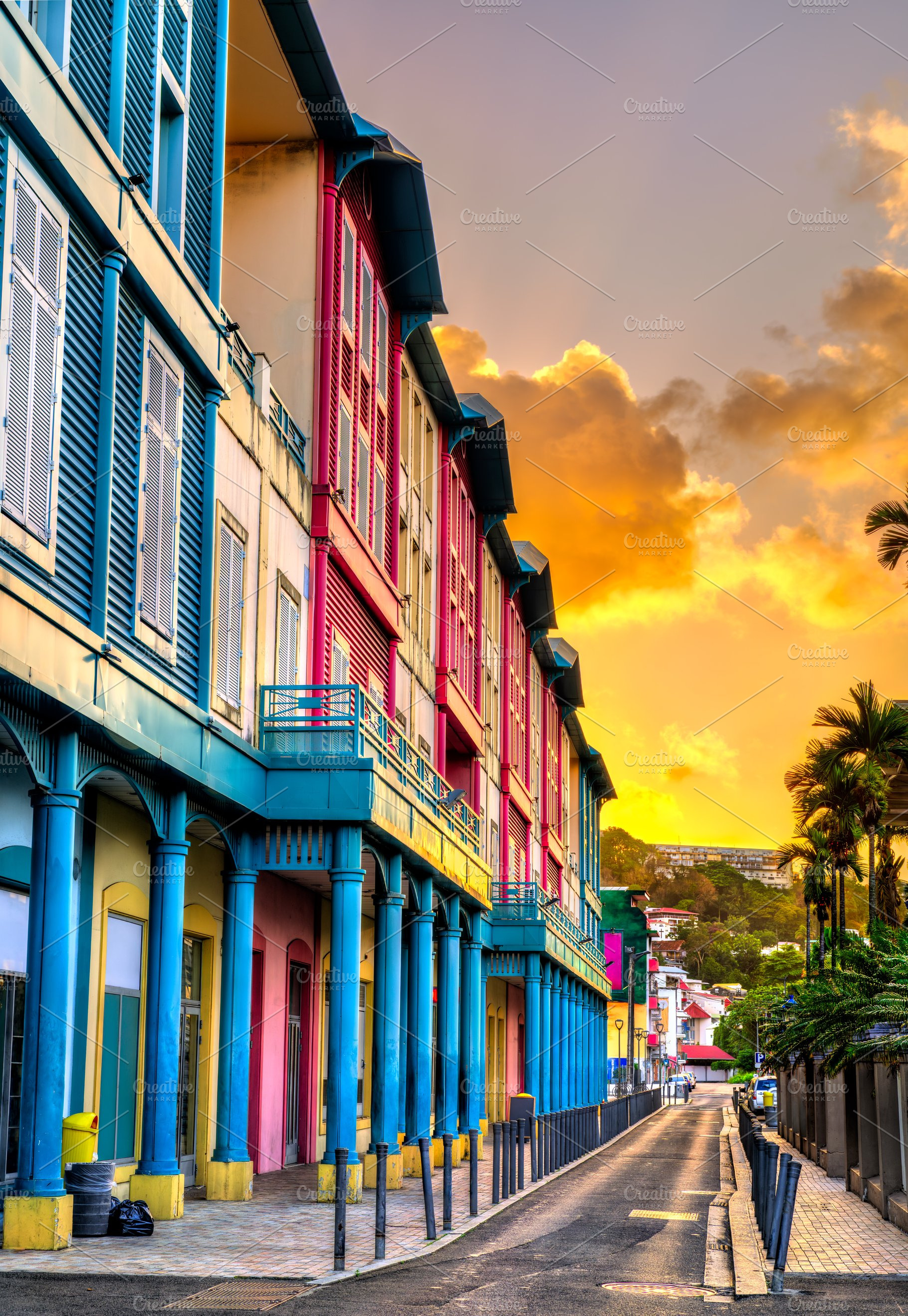 Colorful colonial architecture on Rue Victor Severe in Fort-de-France, an Architecture Photo by Leonid Andronov