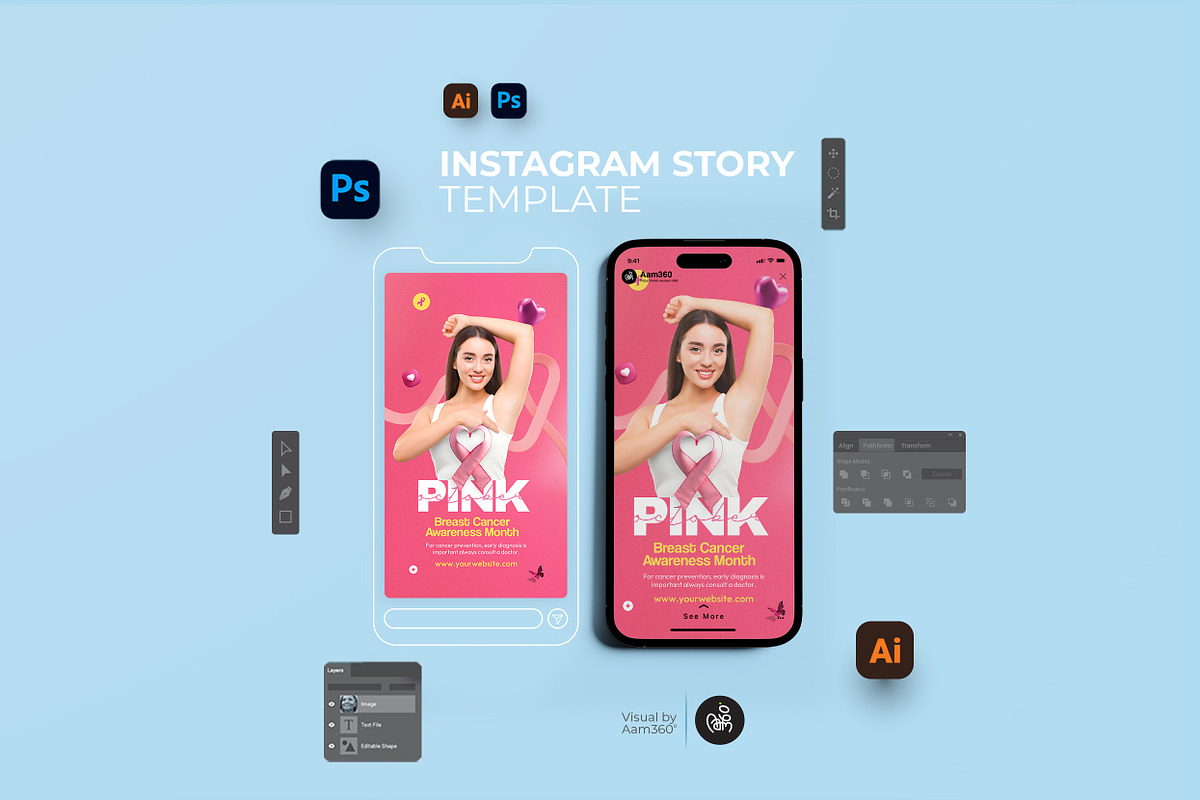 Breast Cancer Digital Bundle, a Social Media Template by Aam360 (Photo 4 of 4)