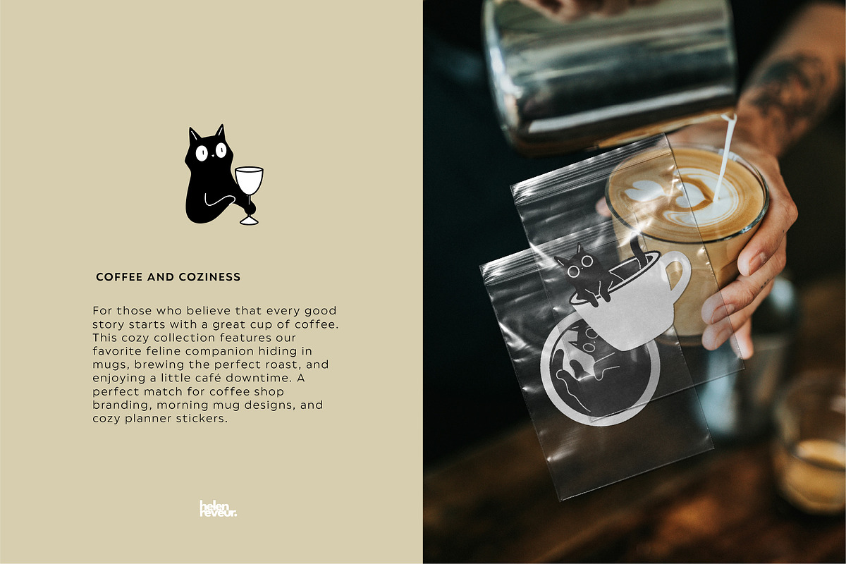 Coffee Cats Vector Illustrations, an Animal Illustration by helenreveur (Photo 2 of 5)