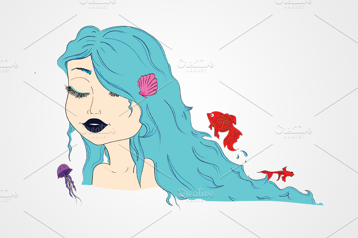 Blue hair mermaid character, an Illustration by Miira (Photo 1 of 2)