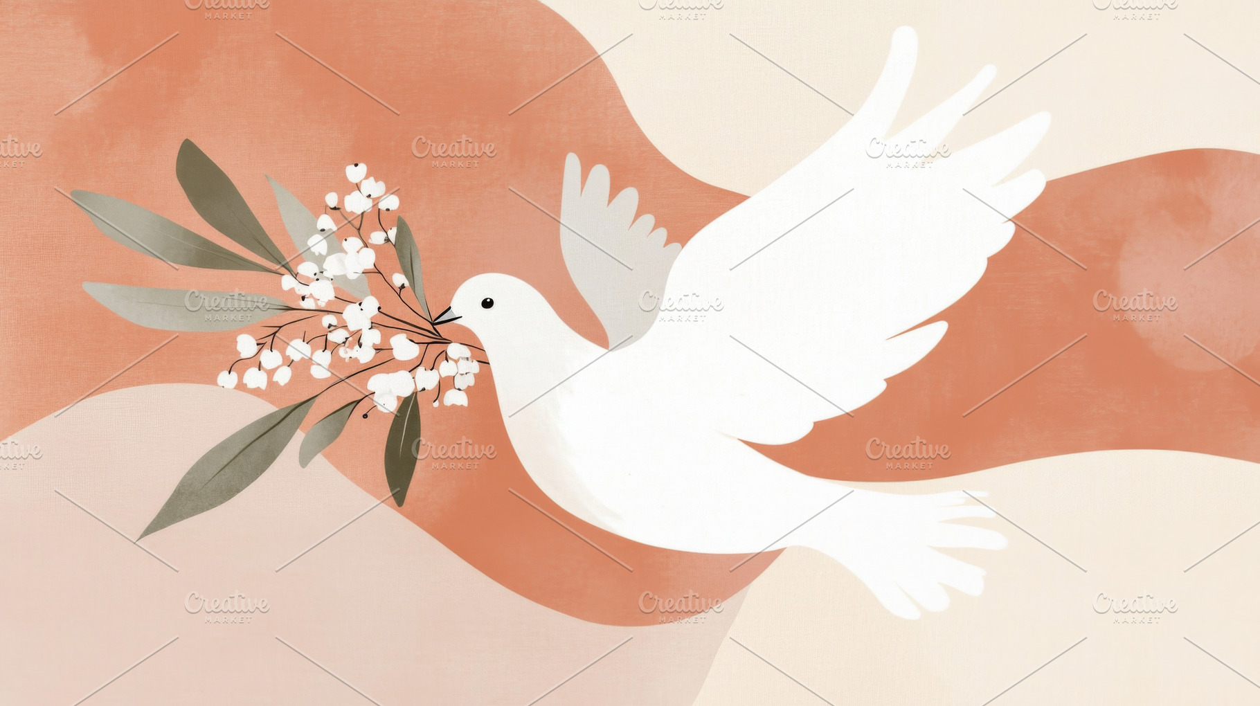 Chrismation symbol dove with floral lilies of the valley branch, a Photo by Dvoevnore photos