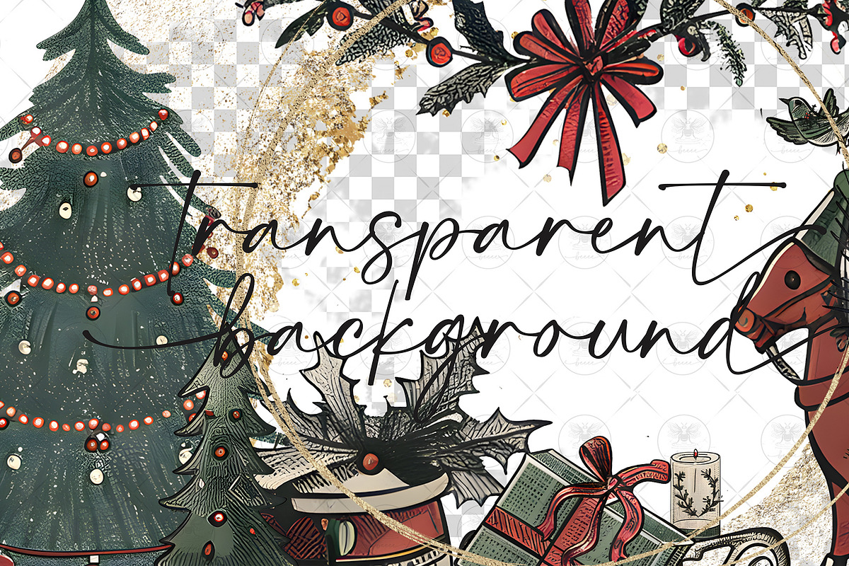 Christmas Vintage Whimsical  Clipart, an Illustration by BigCakeBee (Photo 2 of 4)