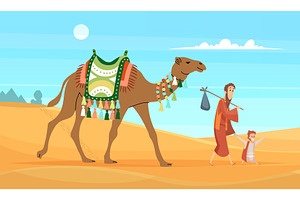 Camel in desert. characters walking, an Animal Illustration by Onyx