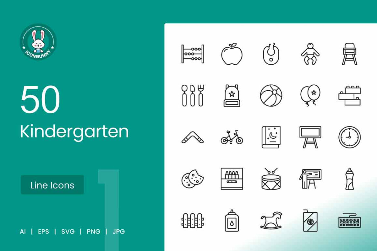 50 Kindergarten Line Icons, an Icon by IconBunny (Photo 1 of 2)