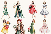 Retro Christmas Woman Clipart Bundle, a Person Illustration by BusyDaydesign (Thumbnail 7 of 9)