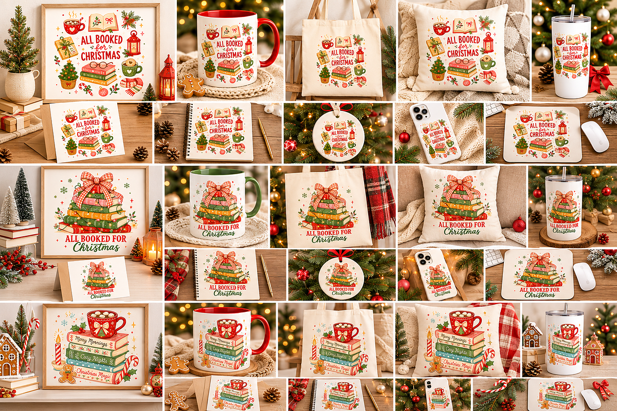 Retro Bookish Christmas Png Bundle, an Object Graphic by Daisy Design (Photo 4 of 11)