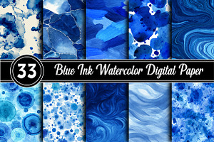 Blue Ink Watercolor Digital Paper, an Illustration by RobertsArt