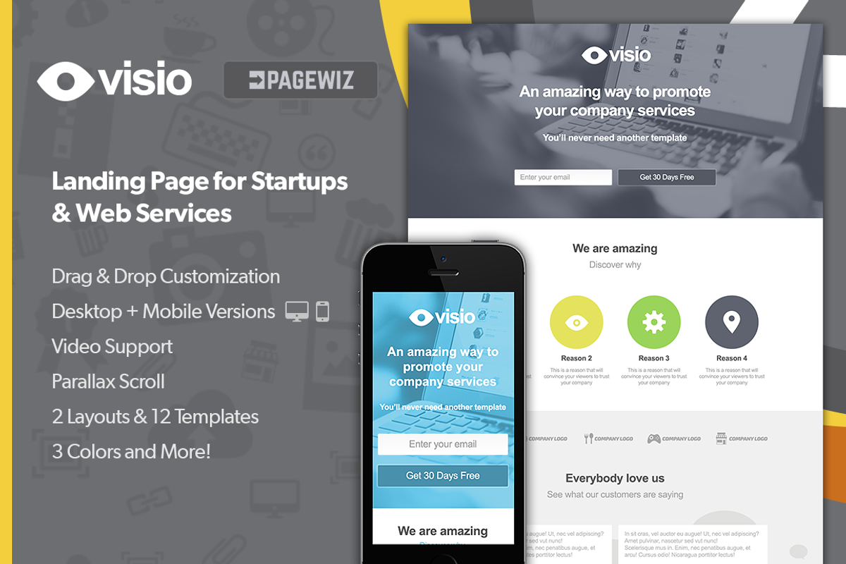 Visio Pagewiz Landing Page + PSD, a Landing Page Template by LanceMedia (Photo 1 of 5)