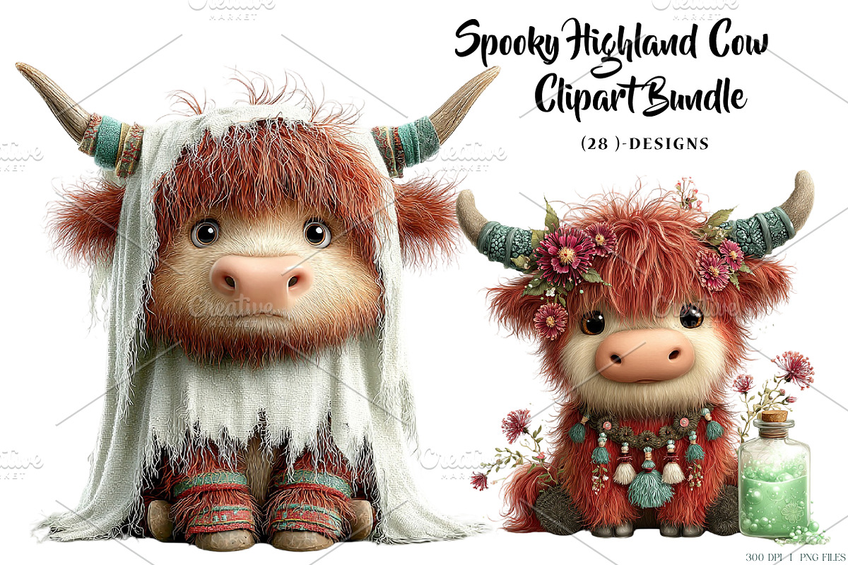 Spooky Highland Cow Bundle, a Seasonal Illustration by CreationArt (Photo 1 of 5)