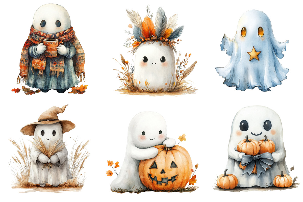 Cute Boho Fall Ghost Clipart, an Illustration by Dream Creation (Photo 2 of 7)
