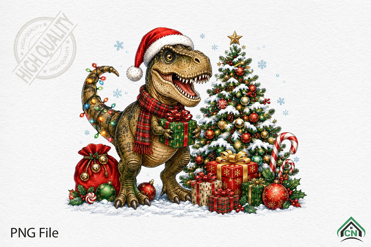 Festive T. Rex Christmas Celebration, a Seasonal Illustration by Craft Nest (Photo 1 of 6)