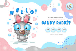 Cute Candy rabbit. Tshirt, PNG., an Animal Illustration by KENO Mascots