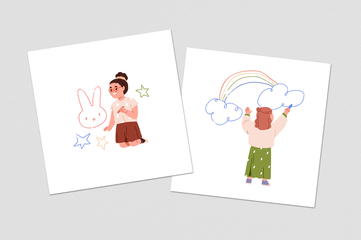 Cute kids drawing on wall set, a Person Illustration by Good Studio (Photo 8 of 8)