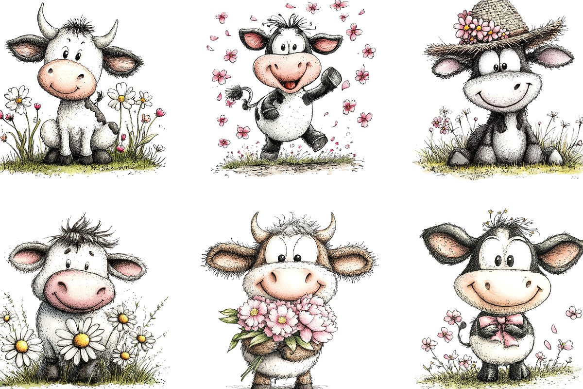 Whimsical Spring Cow Clipart, an Illustration by Designking (Photo 5 of 5)