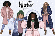 Winter Girls Clipart, a Seasonal Illustration by GlamArtZhanna (Thumbnail 1 of 5)