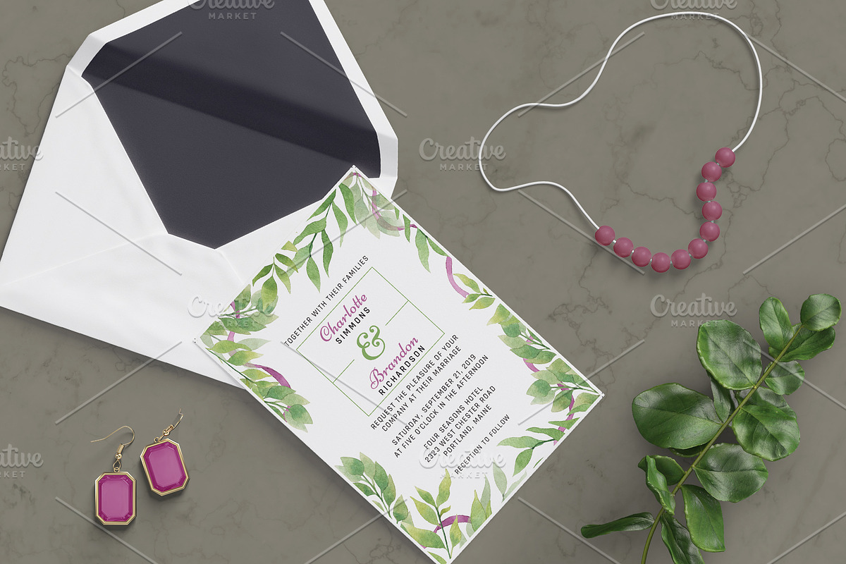 Greenery Wedding Invitation Template, an Invitation Template by Cyrah's Collection (Photo 4 of 4)